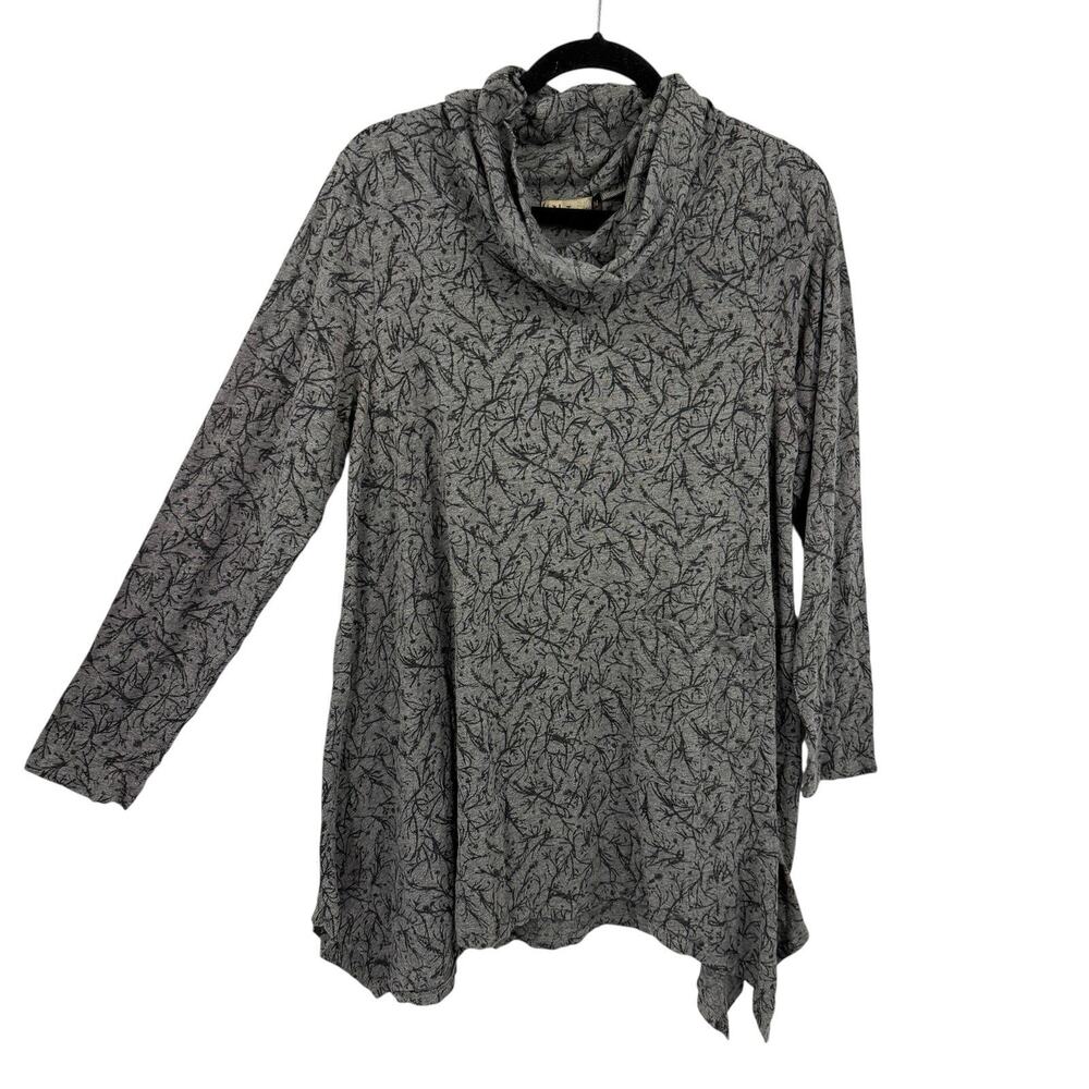 Chalet et ceci Medium Gray Cowl neck Burnout Tunic Long Sleeve Asymmetrical hem - Picture 2 of 9